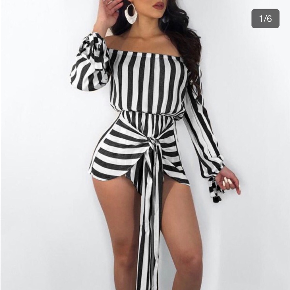 Striped tie waist Casual Bardot Romper